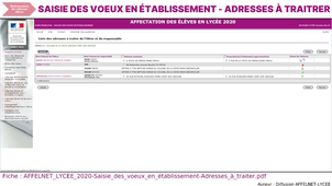 AFFELNET LYCEE Guide Video-Etablissement Adresses a traiter