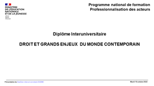 Webinaire Diplôme InterUniversitaire Droit et Grands Enjeux du Monde Contemporain (DU DGEMC)