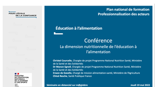 PNF - Éducation à l'alimentation - Conférence - La dimension nutritionnelle
