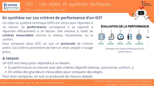 OST3f-Les critères de performance d'un OST (grandeurs mesurables : vitesse, autonomie énergétique, etc)