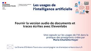 IA au service des enseignants -  Fournir la version audio des documents et traces écrites grâce à elevenlab