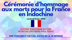 2025/2026 Cérémonie d'hommage aux morts pour la France en Indochine : lecture de Toscane et Kelyan