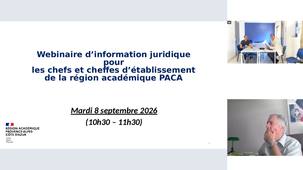 Webinaire d'information juridique pour les chefs et cheffes d'établissement de la région académique PACA (8/09/26)
