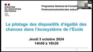 PNF 2024/2025 - Le pilotage des dispositifs d'égalité des chances dans l'écosystème de l'Ecole